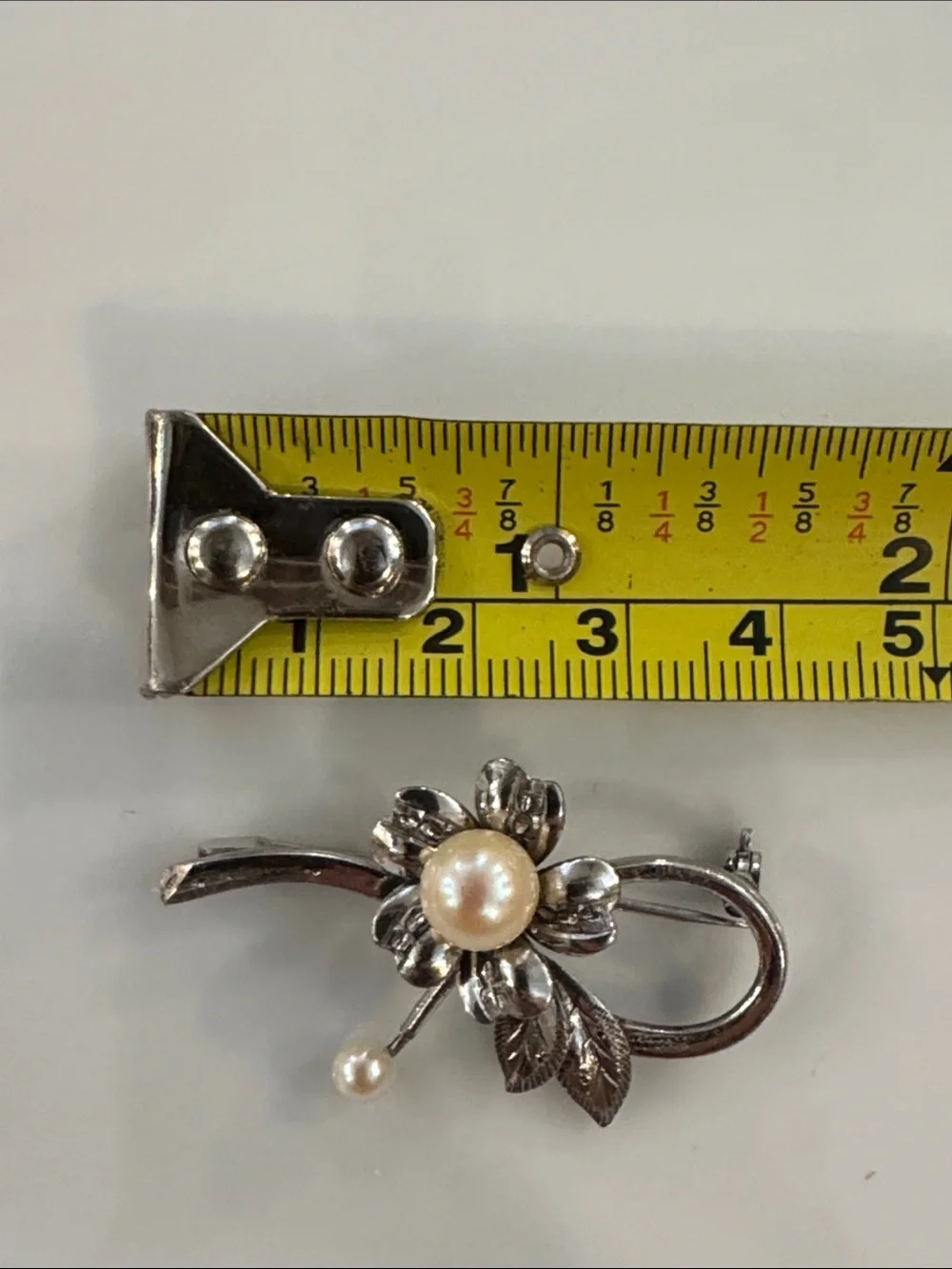 Sterling Silver Floral Pearl Accents Brooch Pin